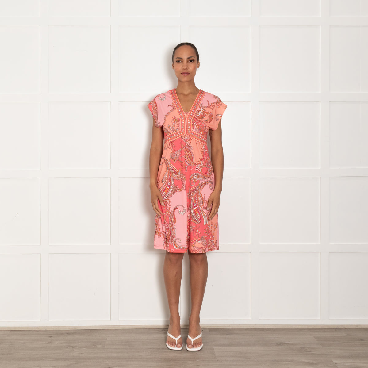 Hale Bob Coral Pink Paisley Print Dress