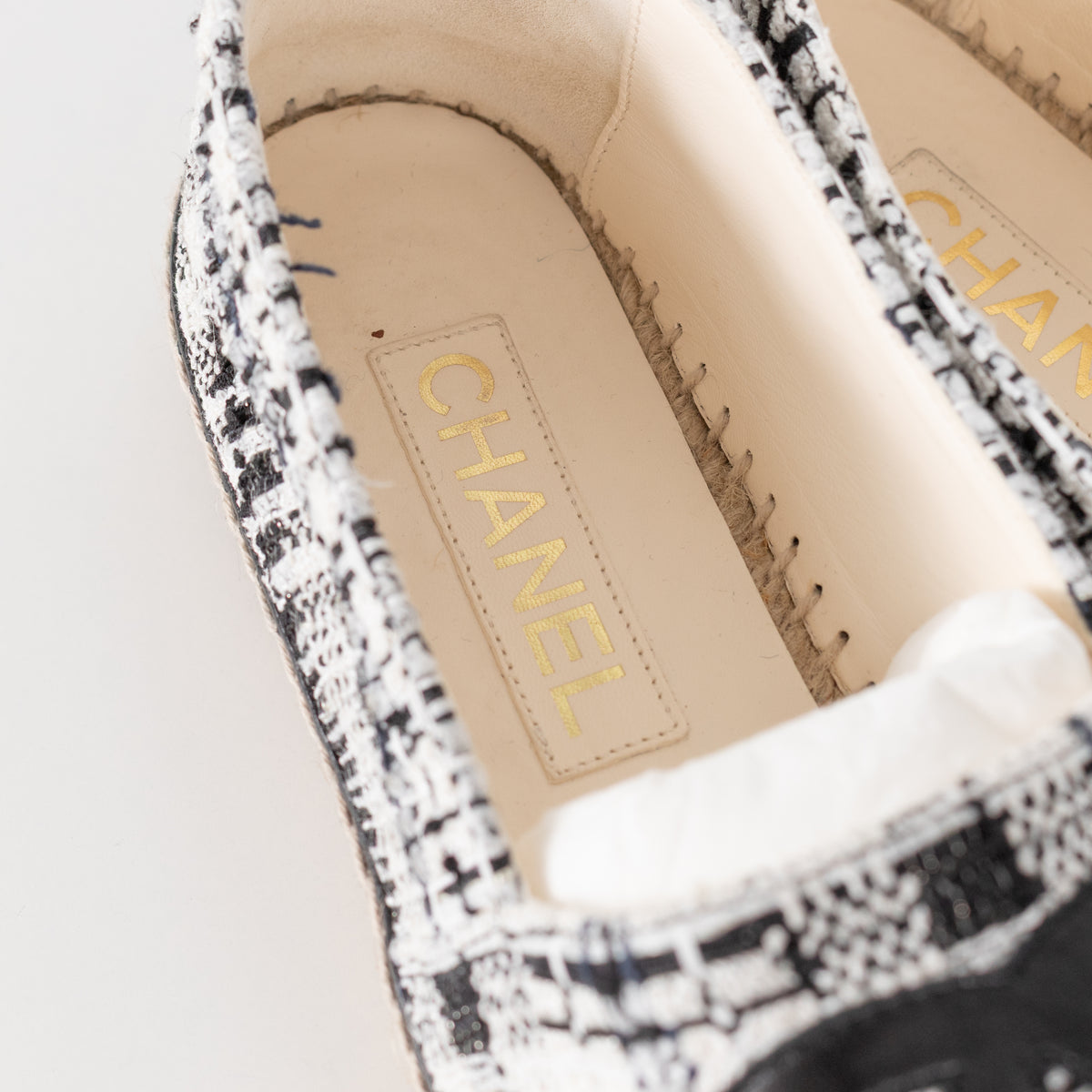 Chanel Black White Tweedy CC Espadrilles