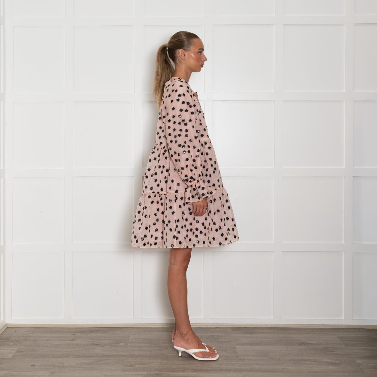Stine Goya Pink and Black Tiered Puff Mini Dress