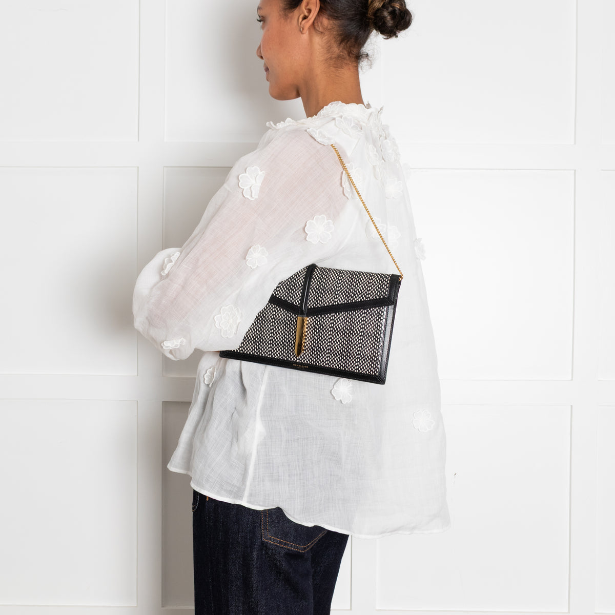 DeMellier Tokyo Embossed Black and White Clutch