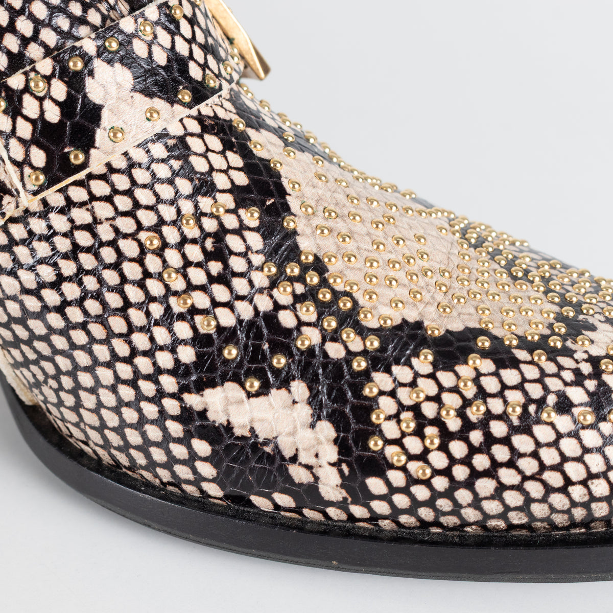 Chloe Beige Black Animal Print Leather Gold Stud Suzanna Ankle Boots
