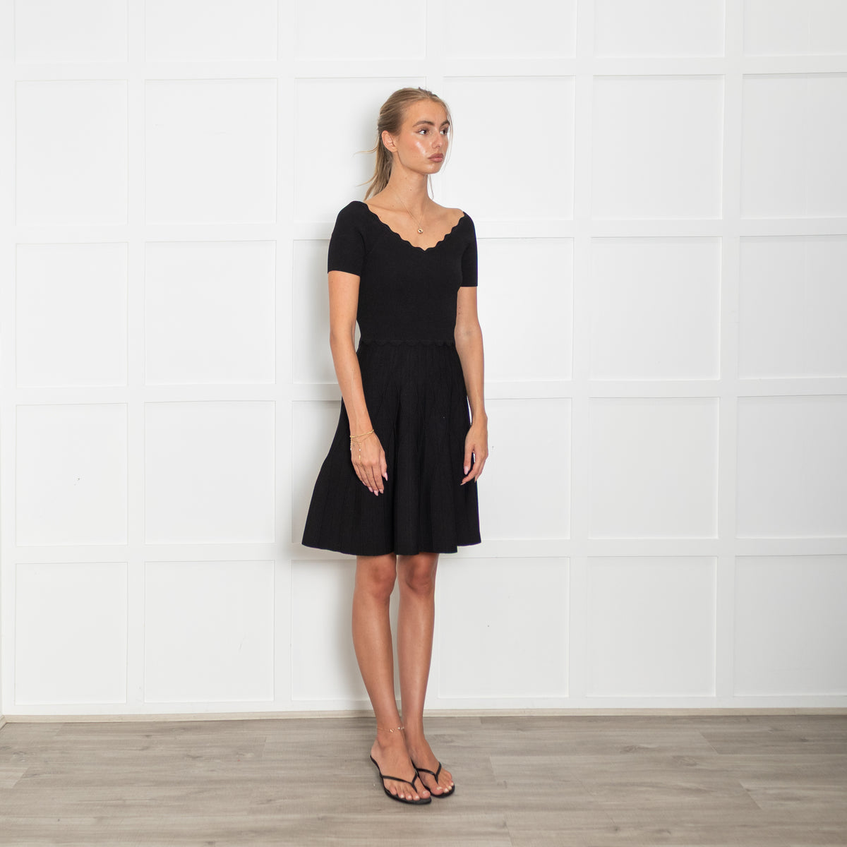 Sandro Black Knitted Scallop Edge Mini Dress