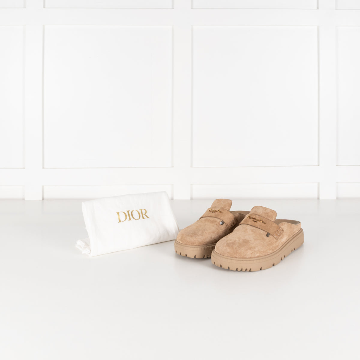 Christian Dior Beige Suede Christian Boy Slip On Mules