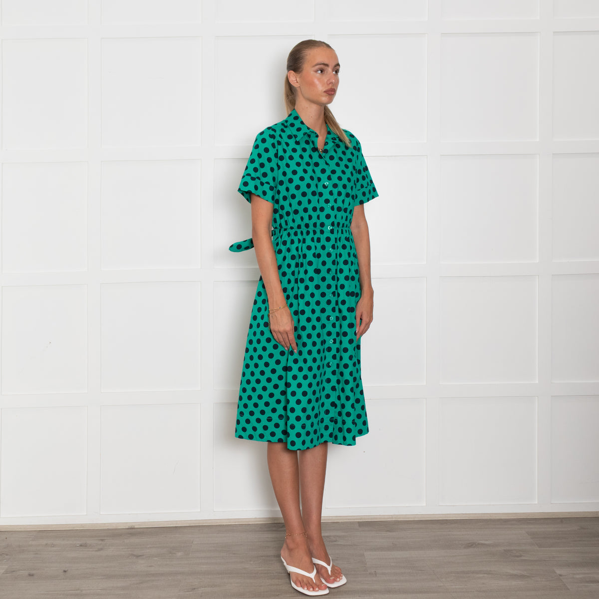 Kate Spade Green Black Dot Cotton Shirt Dress