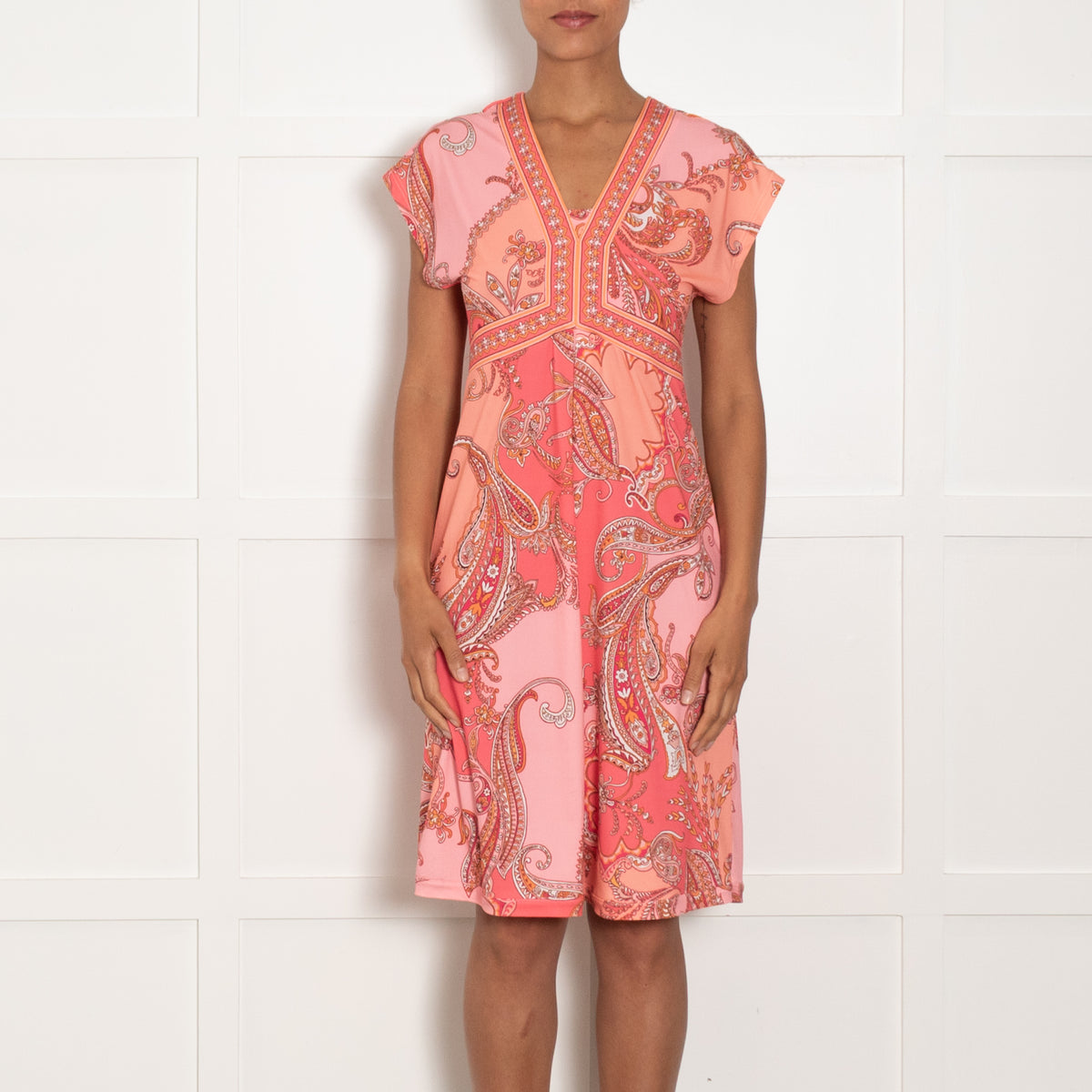 Hale Bob Coral Pink Paisley Print Dress