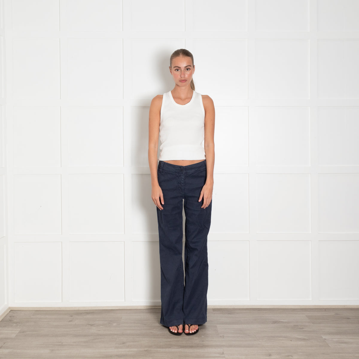 120% Lino Blue Linen Wide Leg Trousers