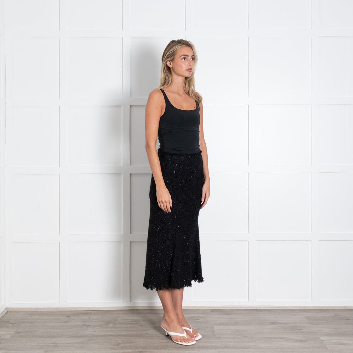 Alexander Wang Black Sparkle Tweed Long Skirt