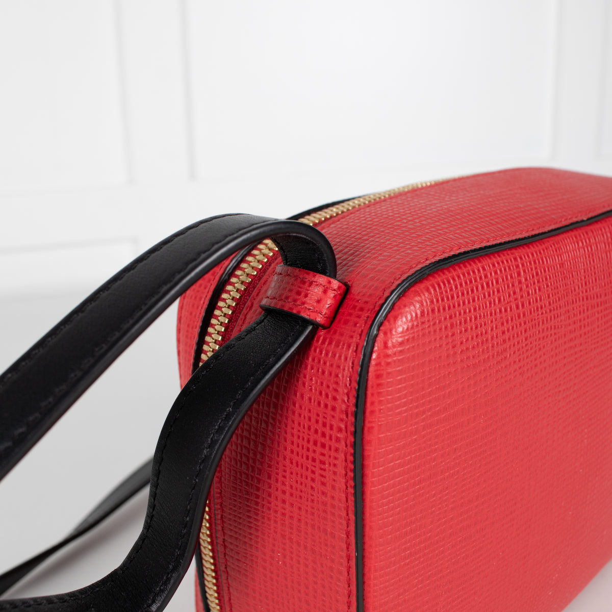 Smythson Red Panama Sliding Strap Crossgrain Leather Crossbody Bag