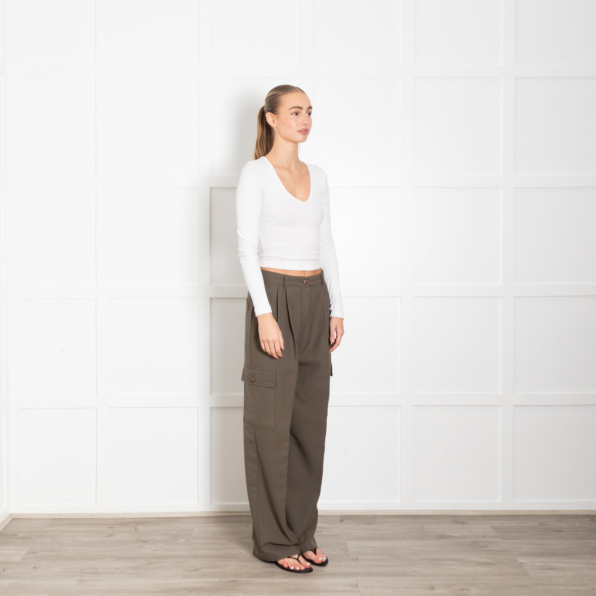 The Frankie Shop Khaki Cargo Wide Leg Trousers