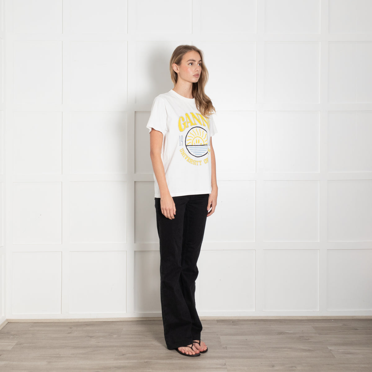 Ganni White Yellow Slogan T-Shirt