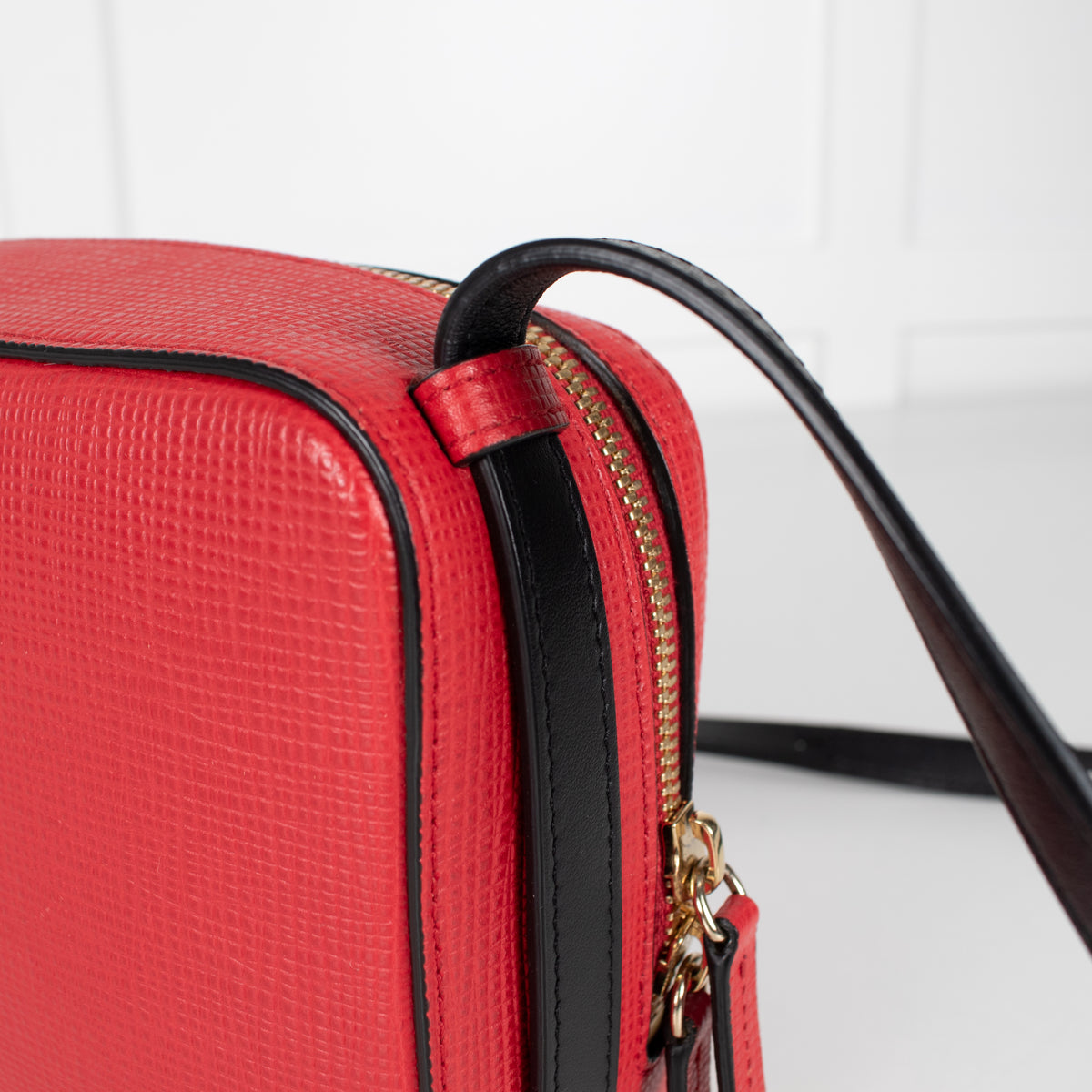 Smythson Red Panama Sliding Strap Crossgrain Leather Crossbody Bag