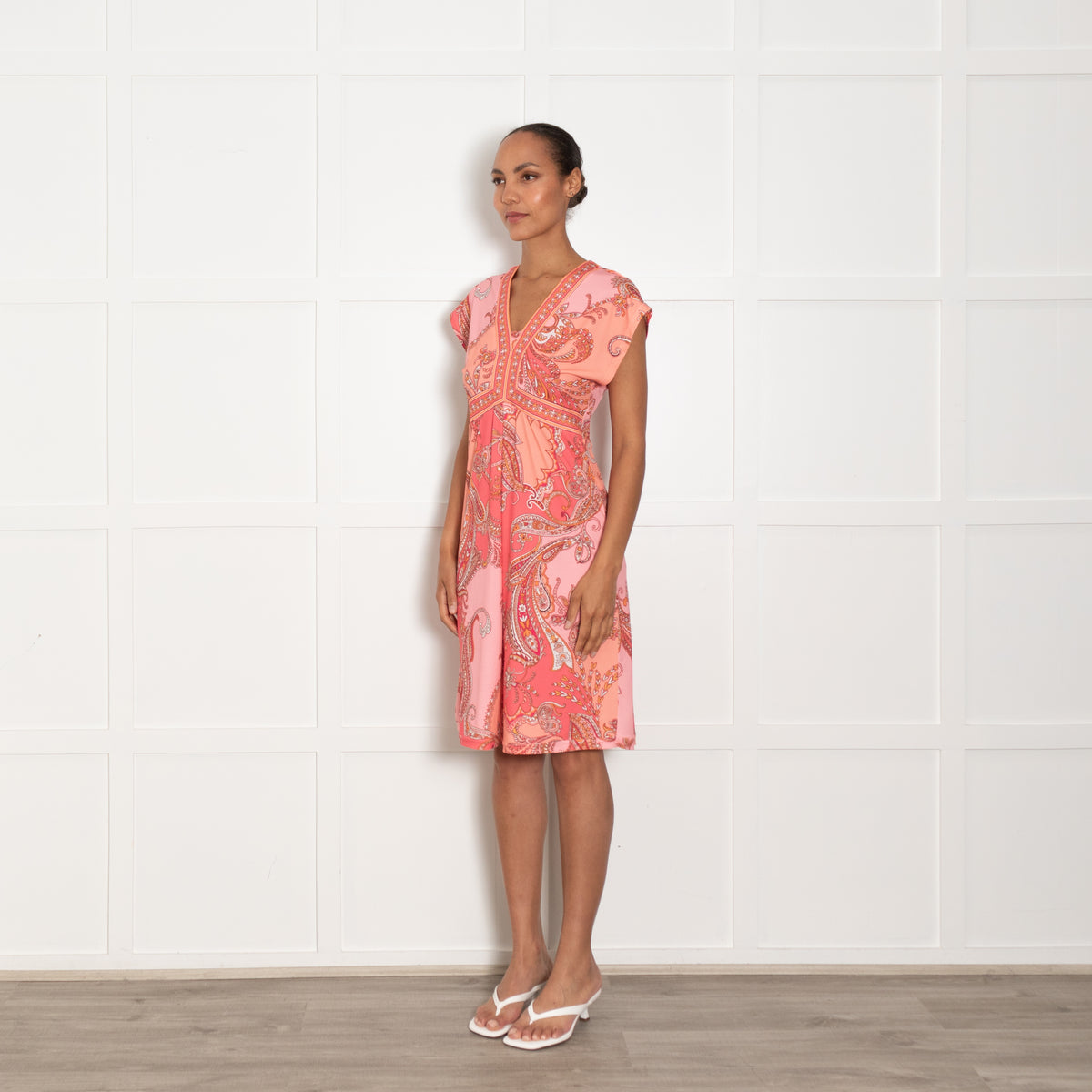 Hale Bob Coral Pink Paisley Print Dress