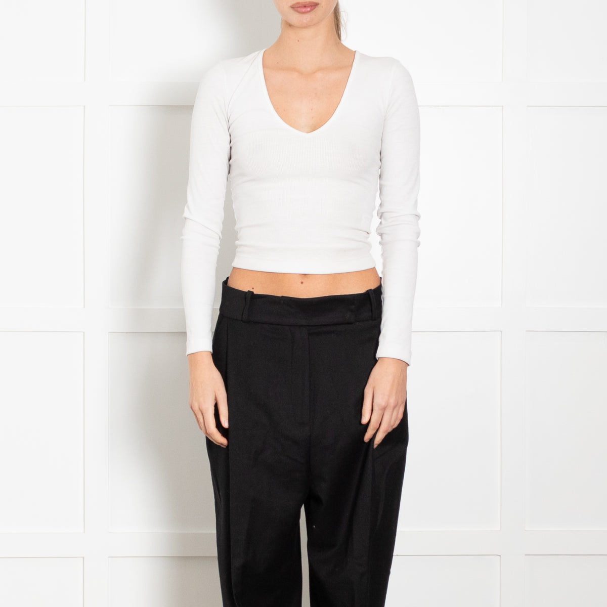 Toteme Black Fine Wool Wide Leg Trousers