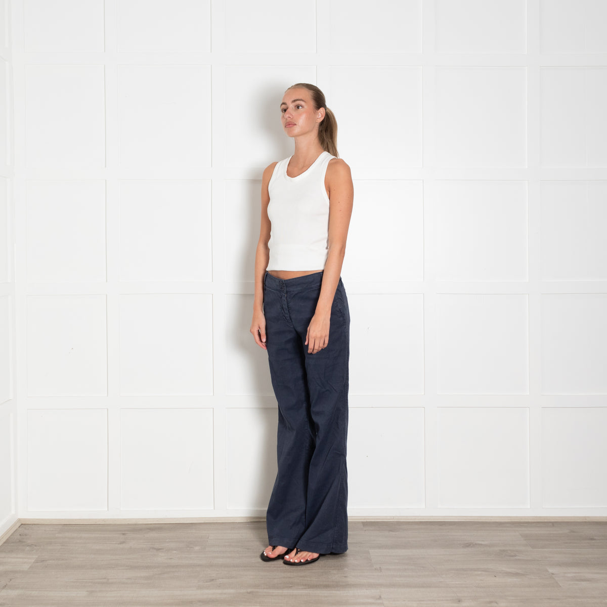 120% Lino Blue Linen Wide Leg Trousers