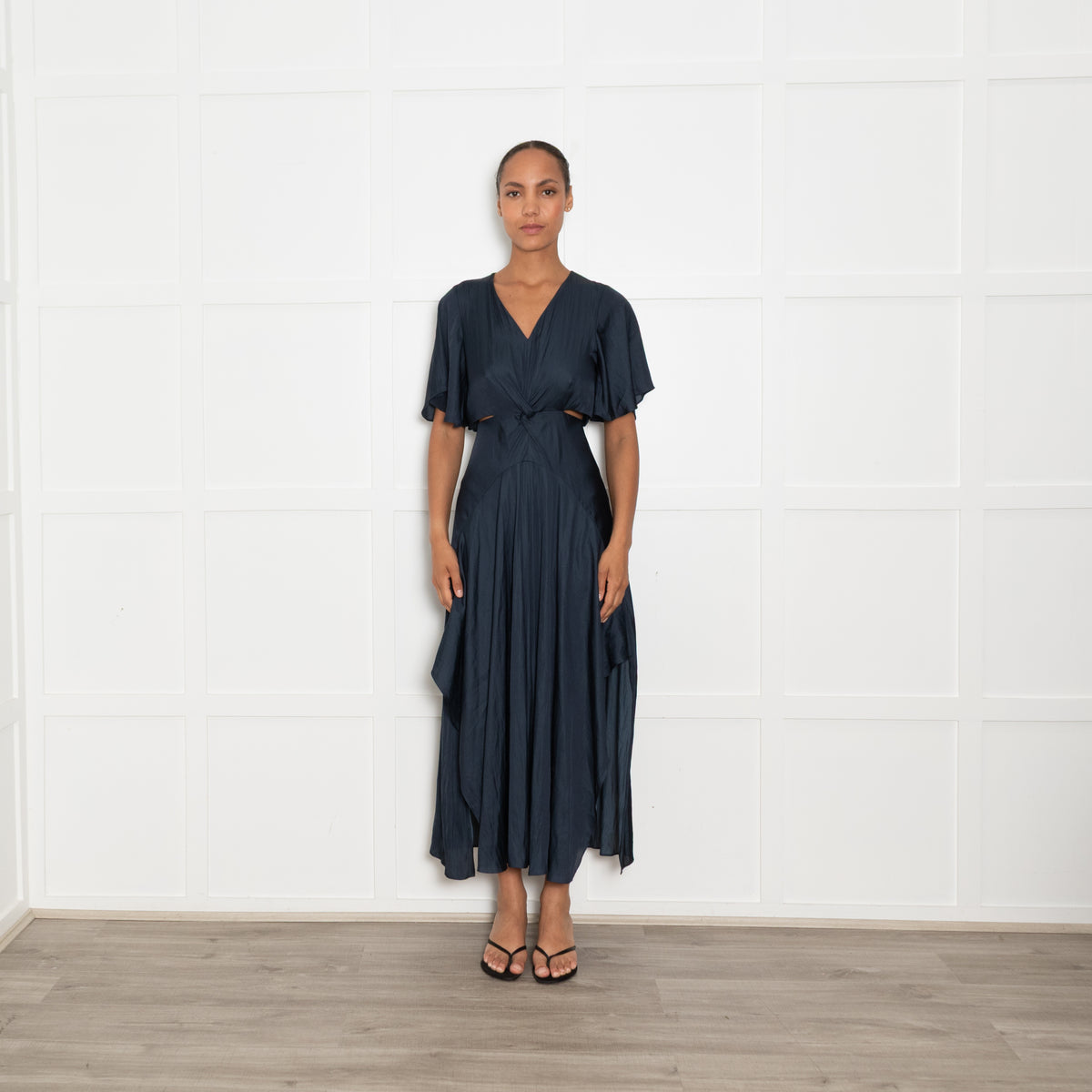 Maje Petrol Blue Cutout Side Midi Dress