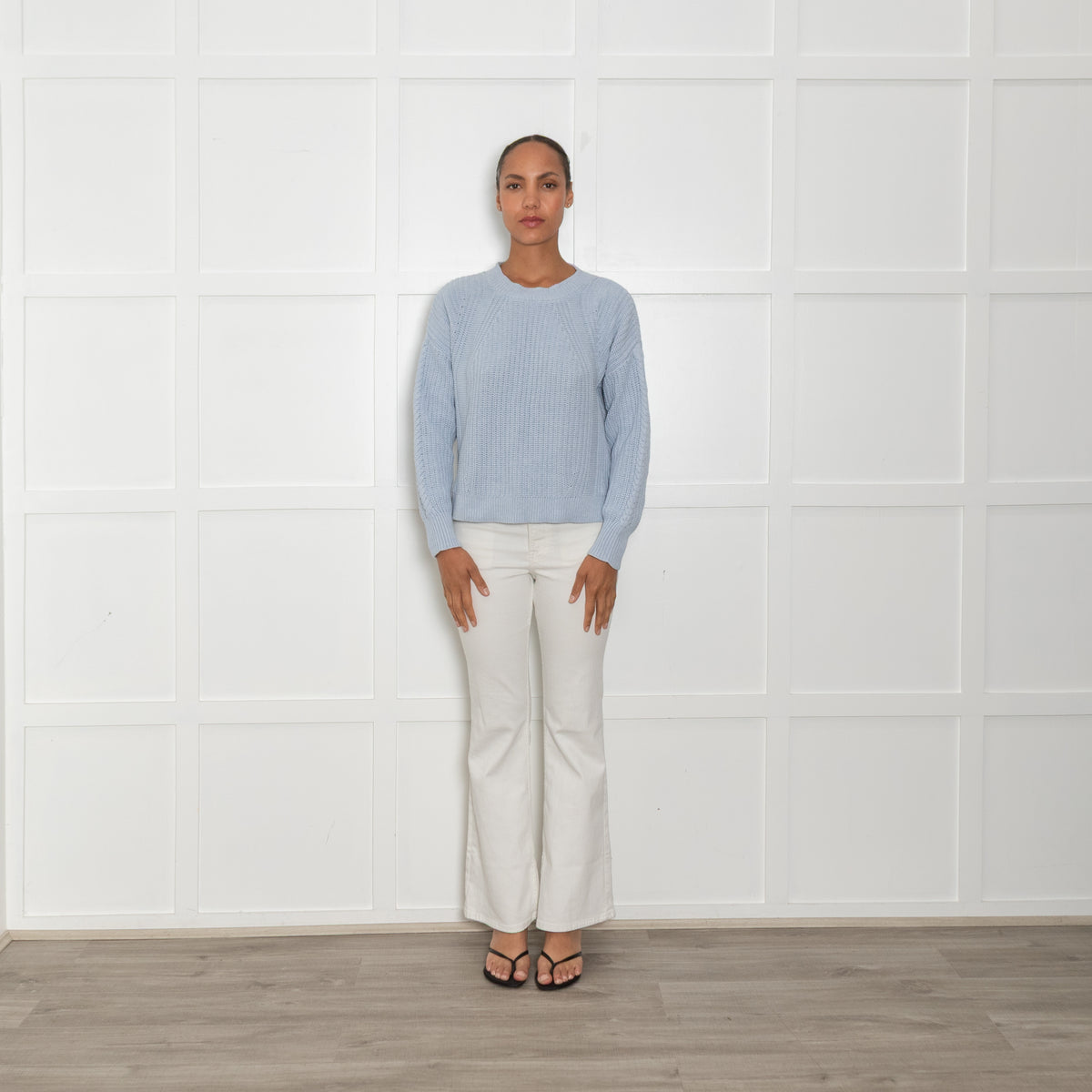 Wrap London Pale Blue Ribbed Cotton Sweater