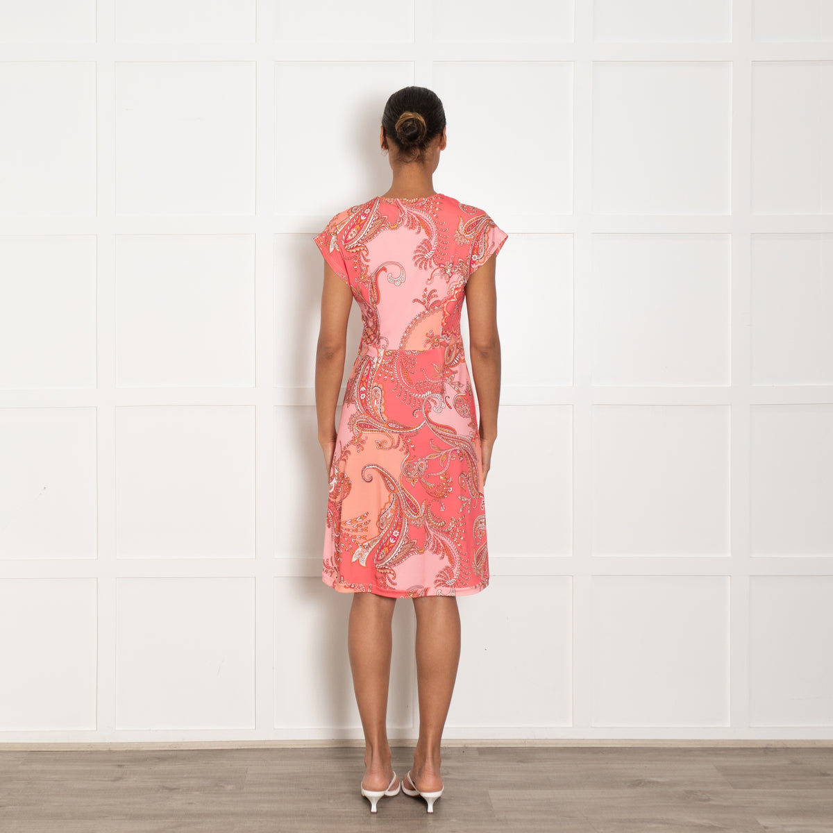 Hale Bob Coral Pink Paisley Print Dress