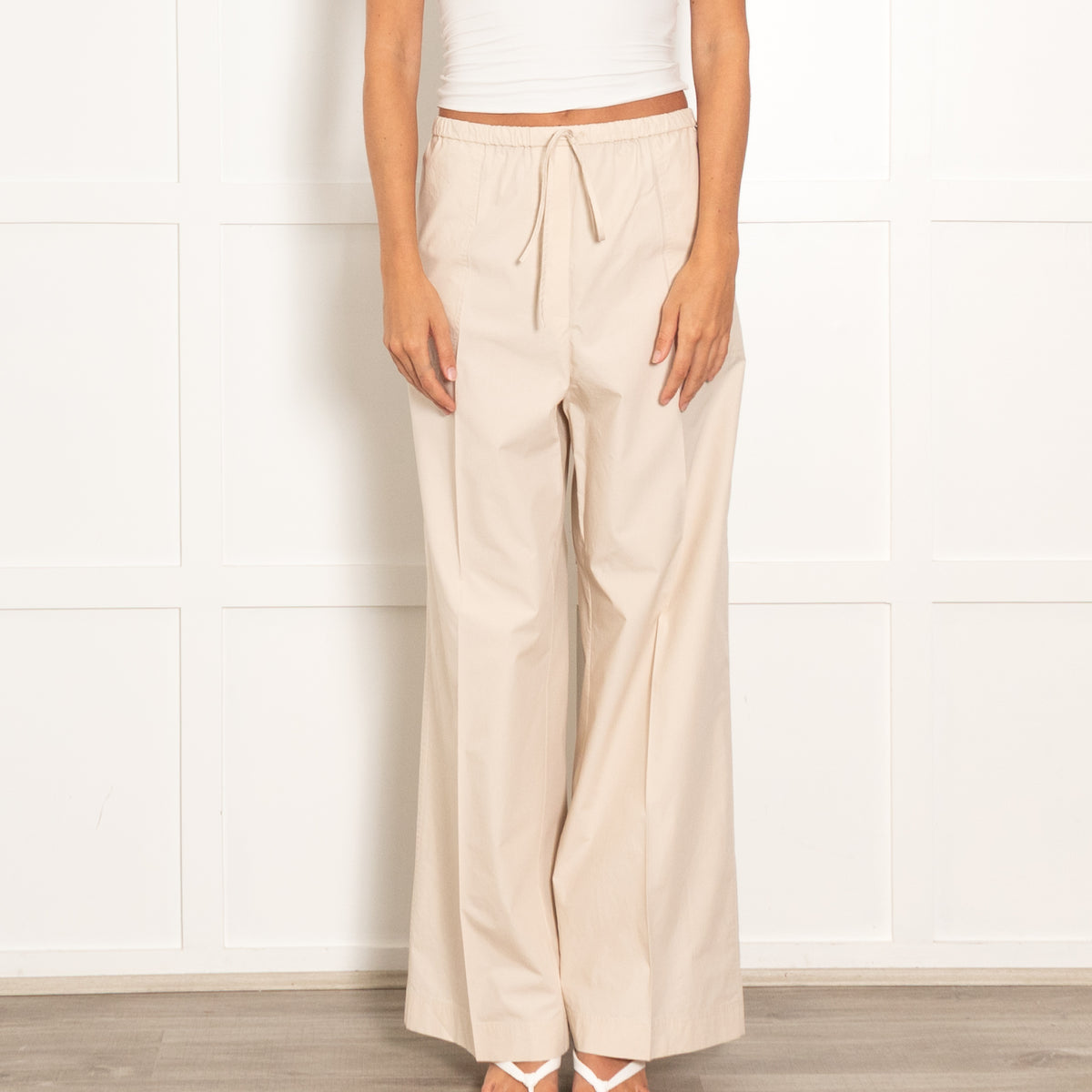 Toteme Beige Cotton Straight Trousers Drawstring Waist