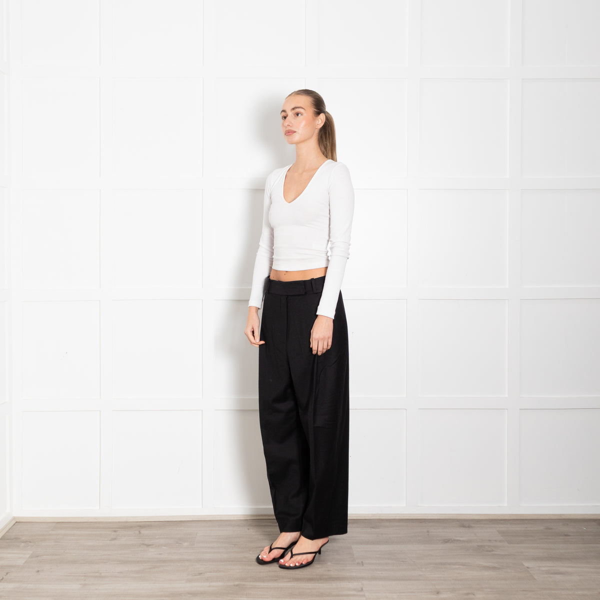Toteme Black Fine Wool Wide Leg Trousers