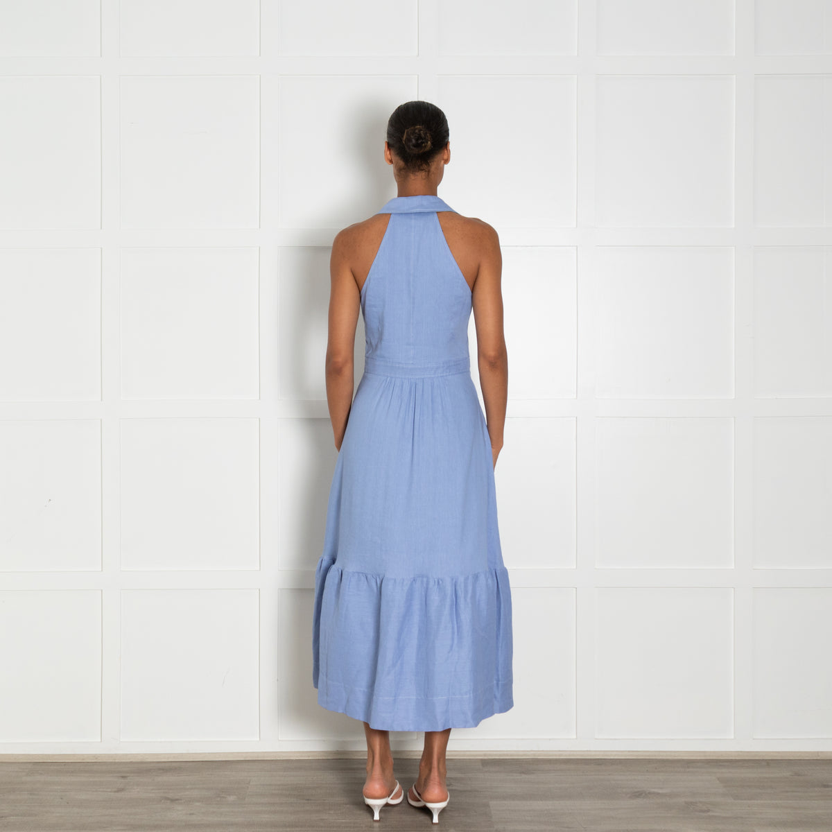 Temperley Blue Linen Blend Sleeveless Front Button Dress