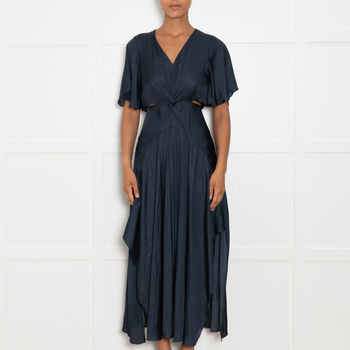Maje Petrol Blue Cutout Side Midi Dress