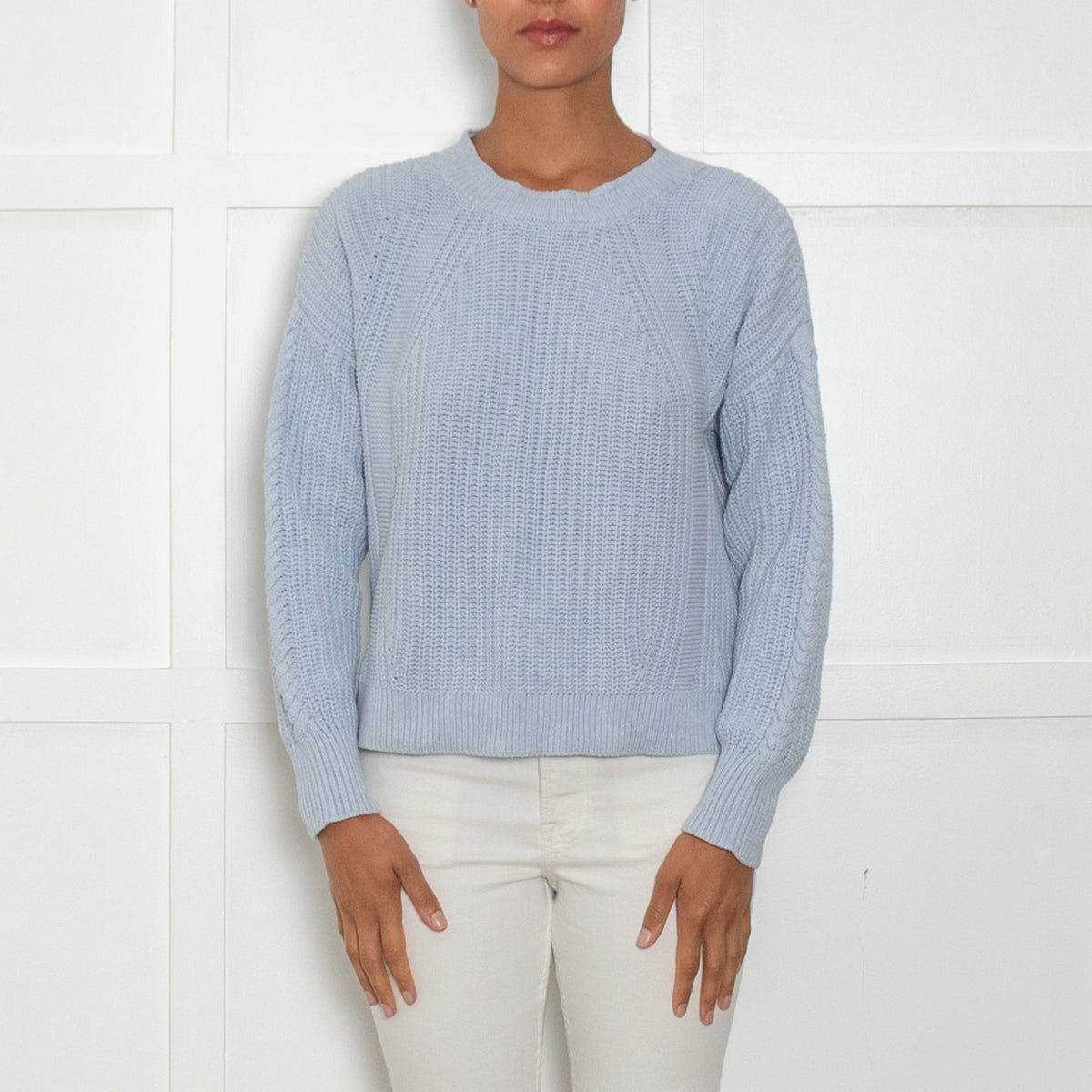 Wrap London Pale Blue Ribbed Cotton Sweater