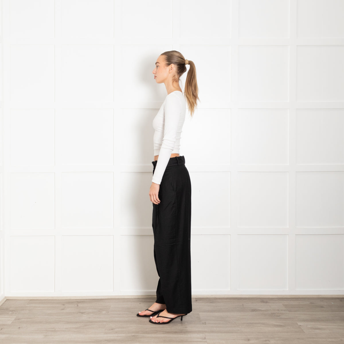 Toteme Black Fine Wool Wide Leg Trousers