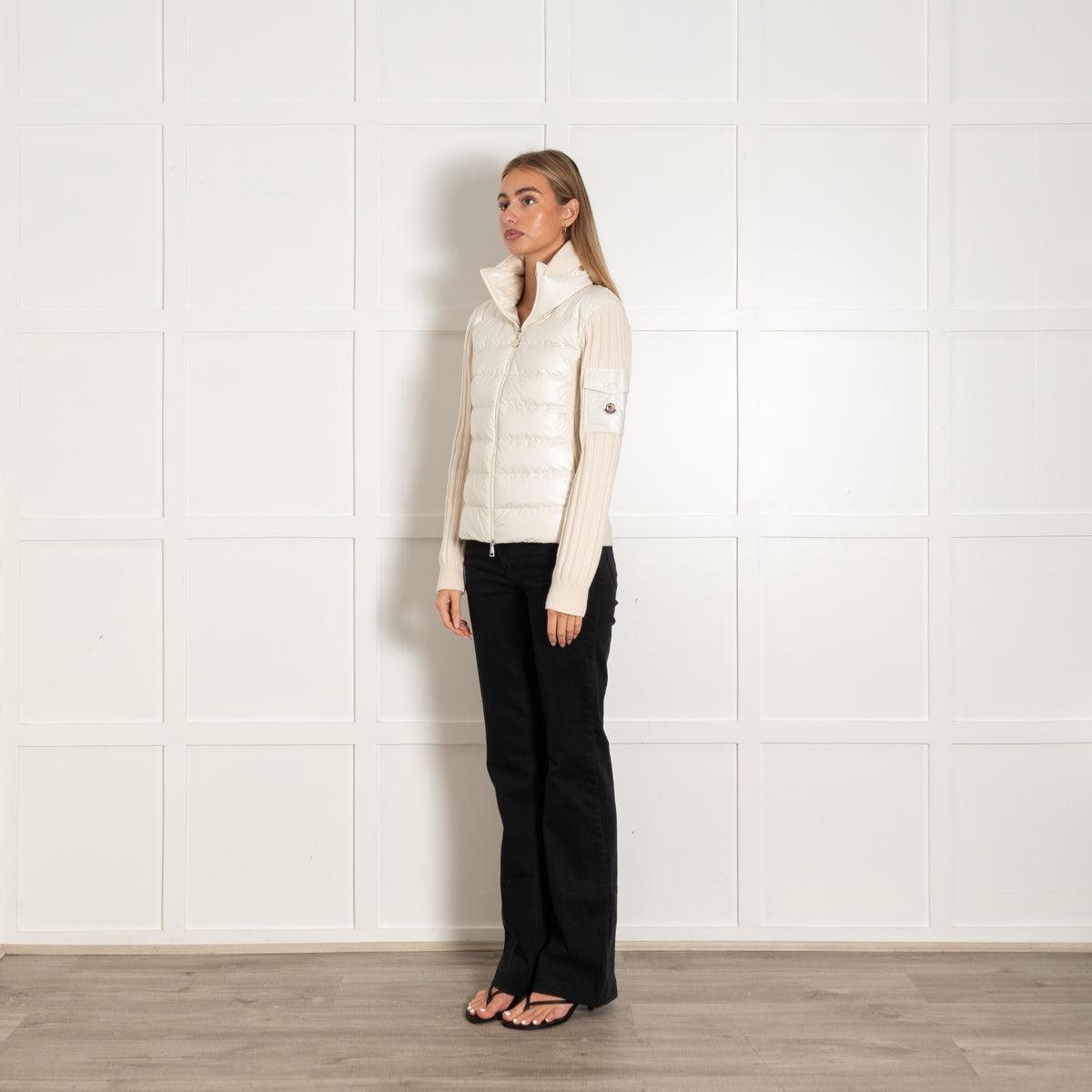 Moncler Cream Padded Wool Zip Up Jacket