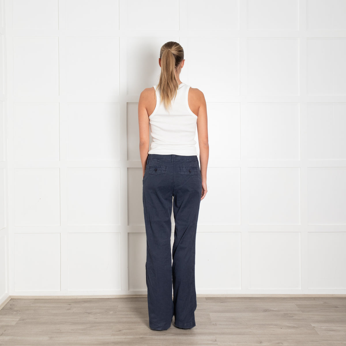 120% Lino Blue Linen Wide Leg Trousers