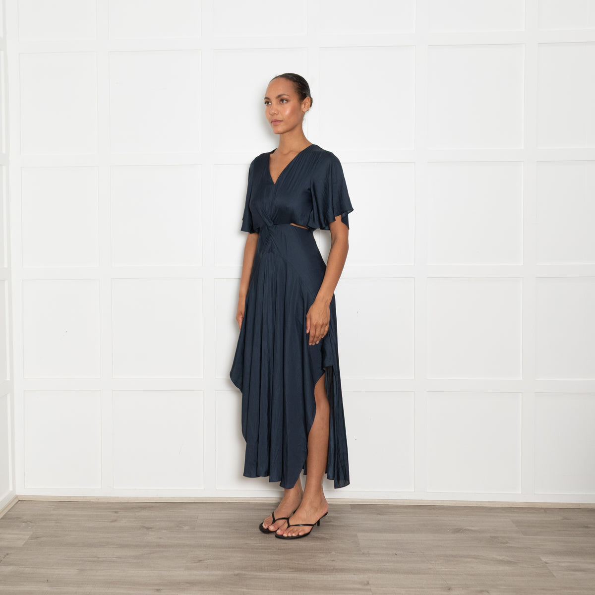 Maje Petrol Blue Cutout Side Midi Dress