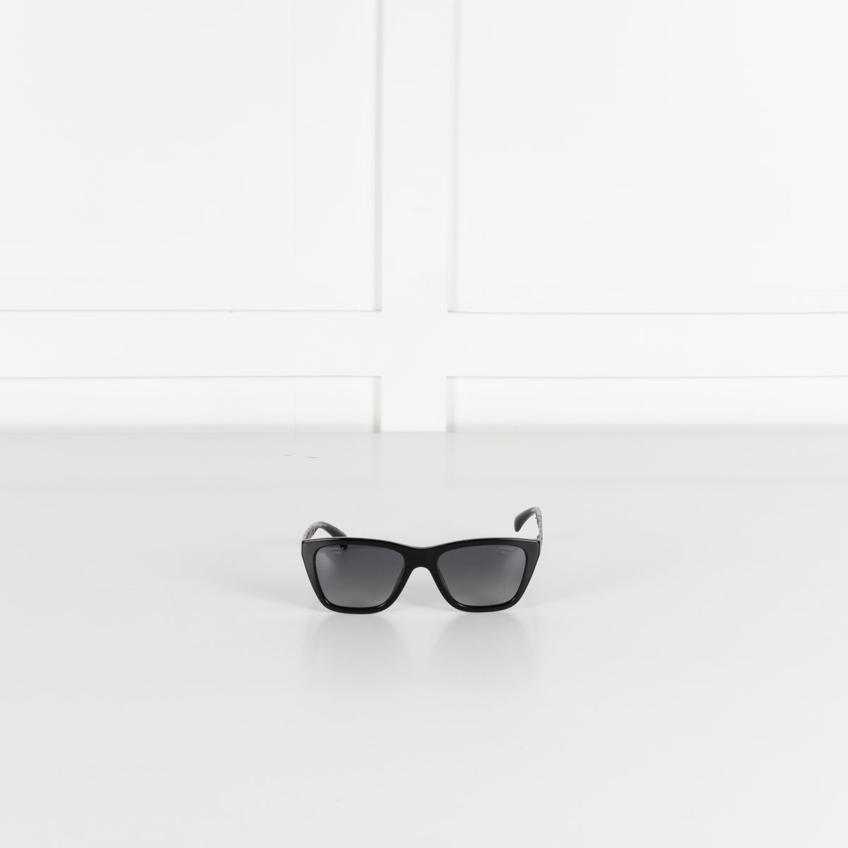 Chanel Black Logo Sunglasses with Matte Black Hammered Arms