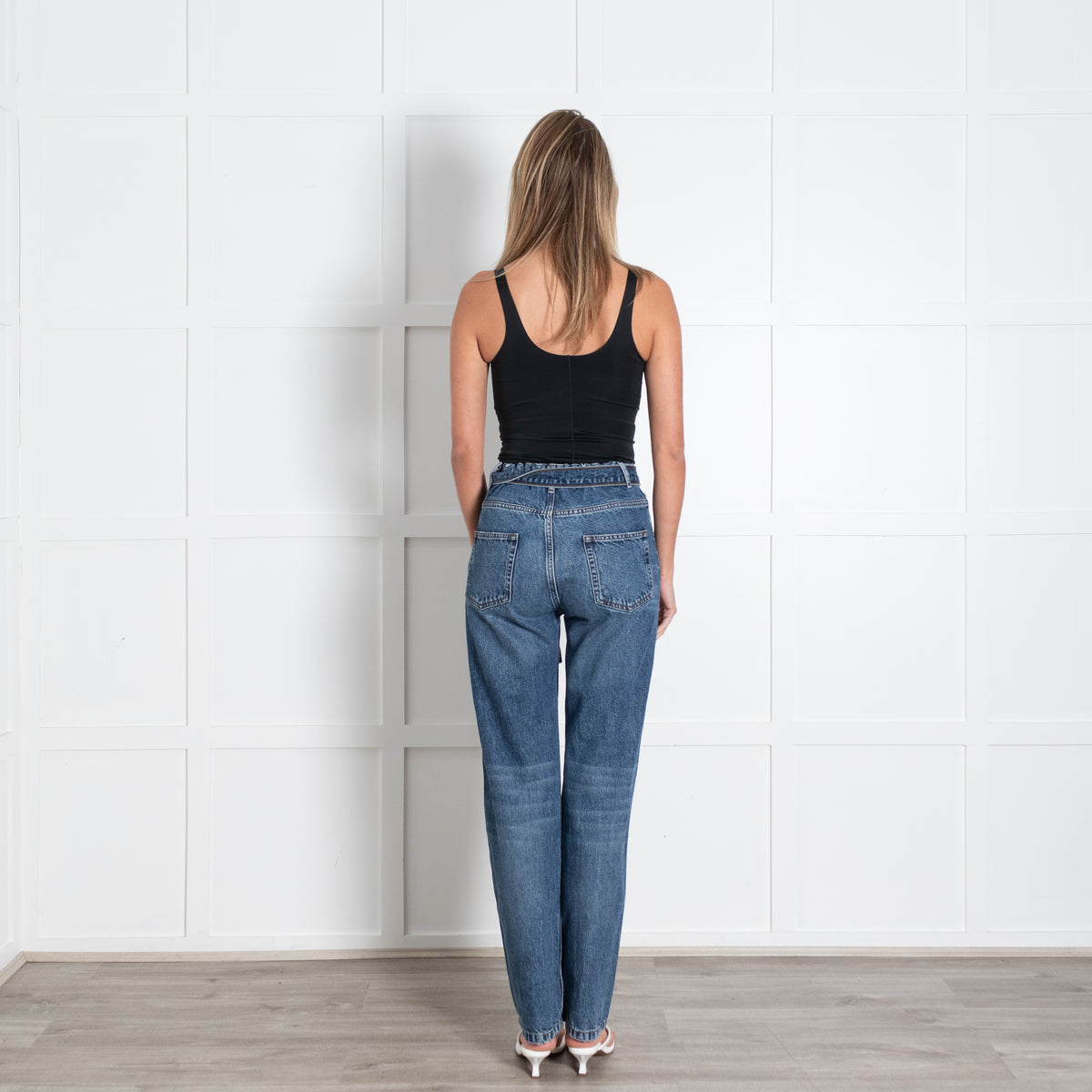 The Kooples Blue Denim Gathered Waist Belted Straight Leg Jeans