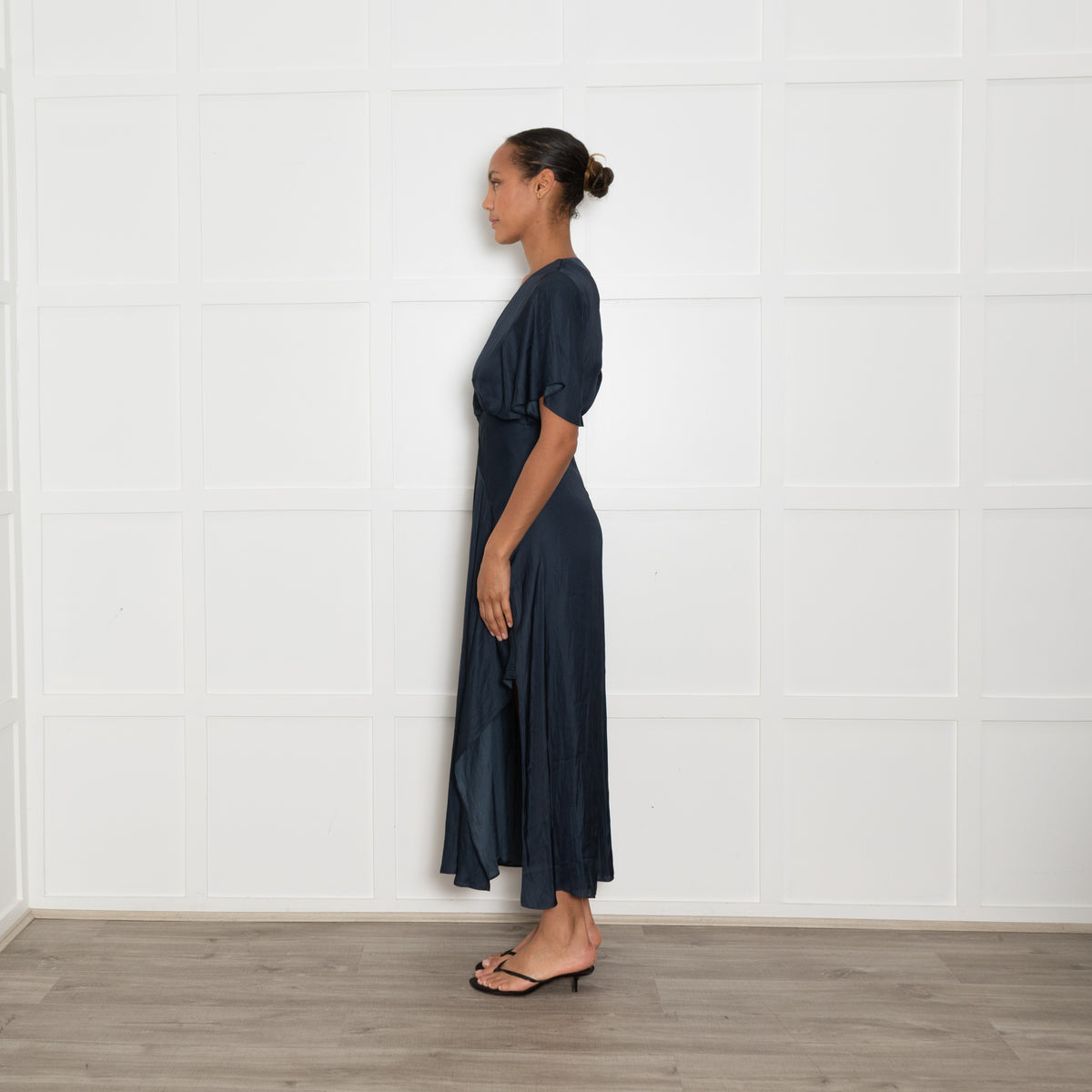 Maje Petrol Blue Cutout Side Midi Dress