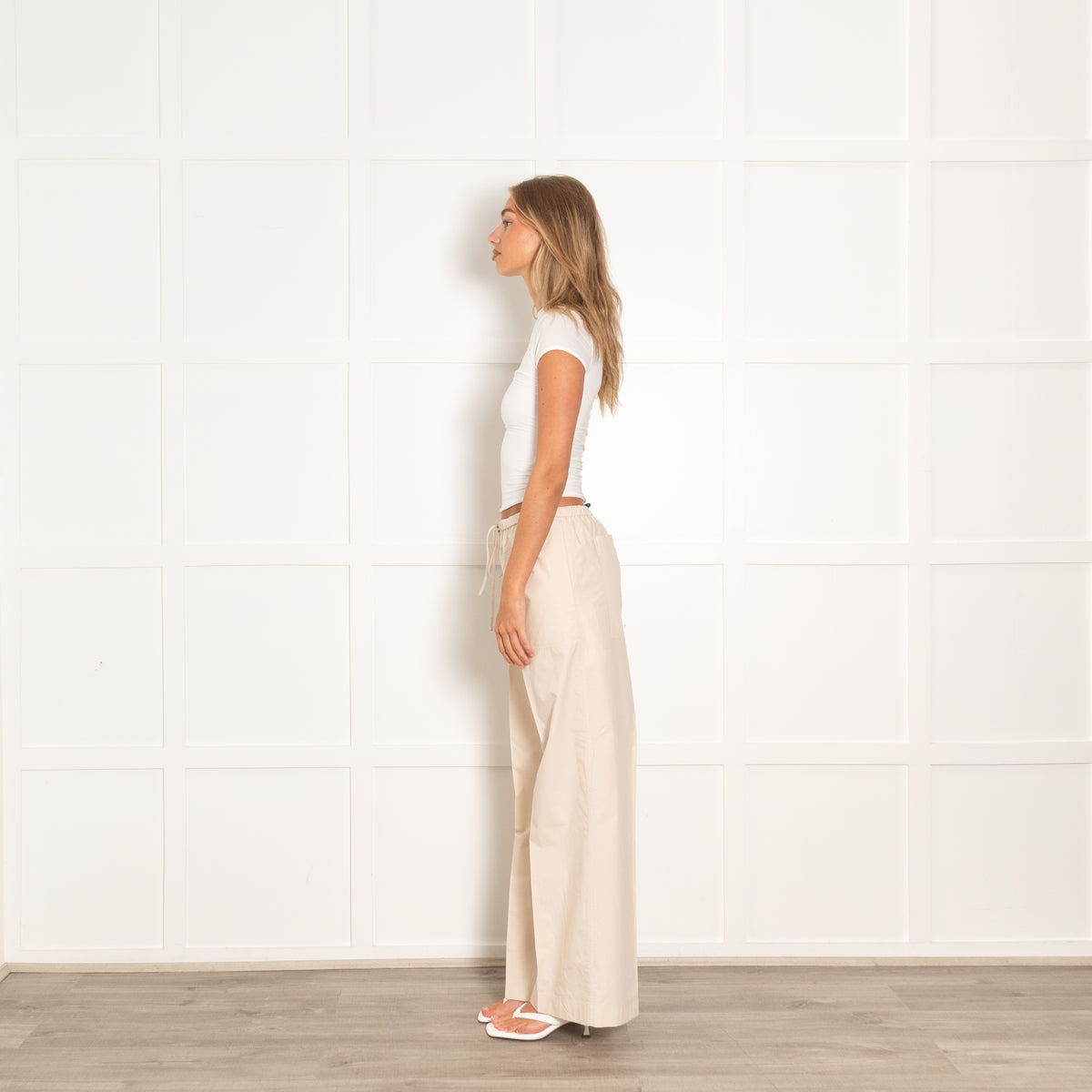 Toteme Beige Cotton Straight Trousers Drawstring Waist