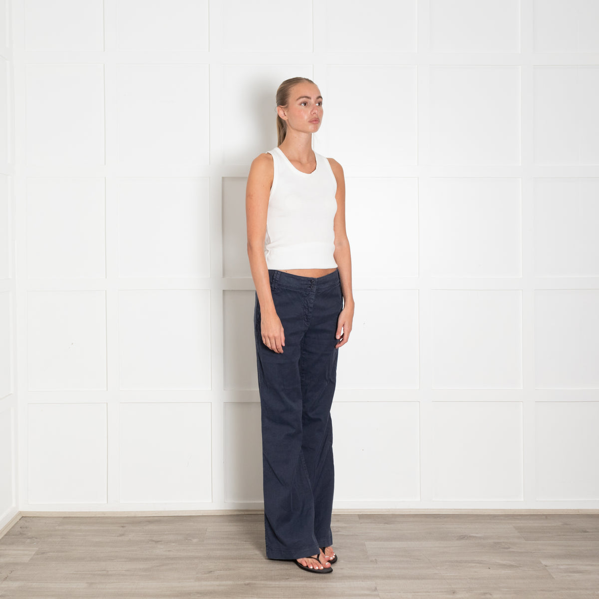 120% Lino Blue Linen Wide Leg Trousers
