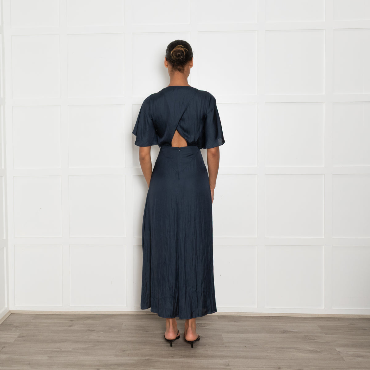Maje Petrol Blue Cutout Side Midi Dress