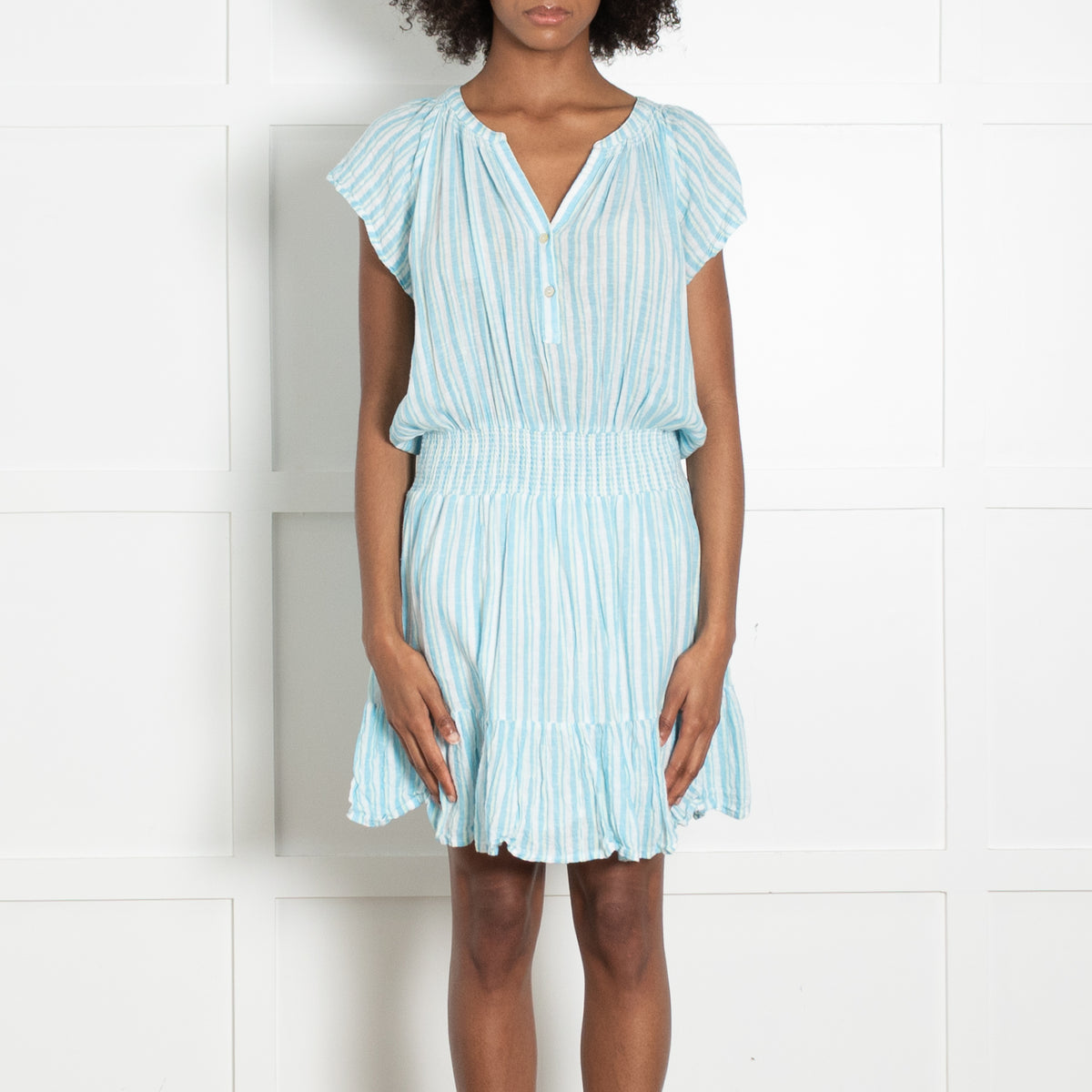 Rails Turquoise and Yellow Stripe Elasticated Waist Mini Dress