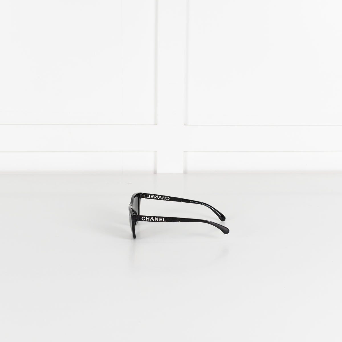 Chanel Black Logo Sunglasses with Matte Black Hammered Arms