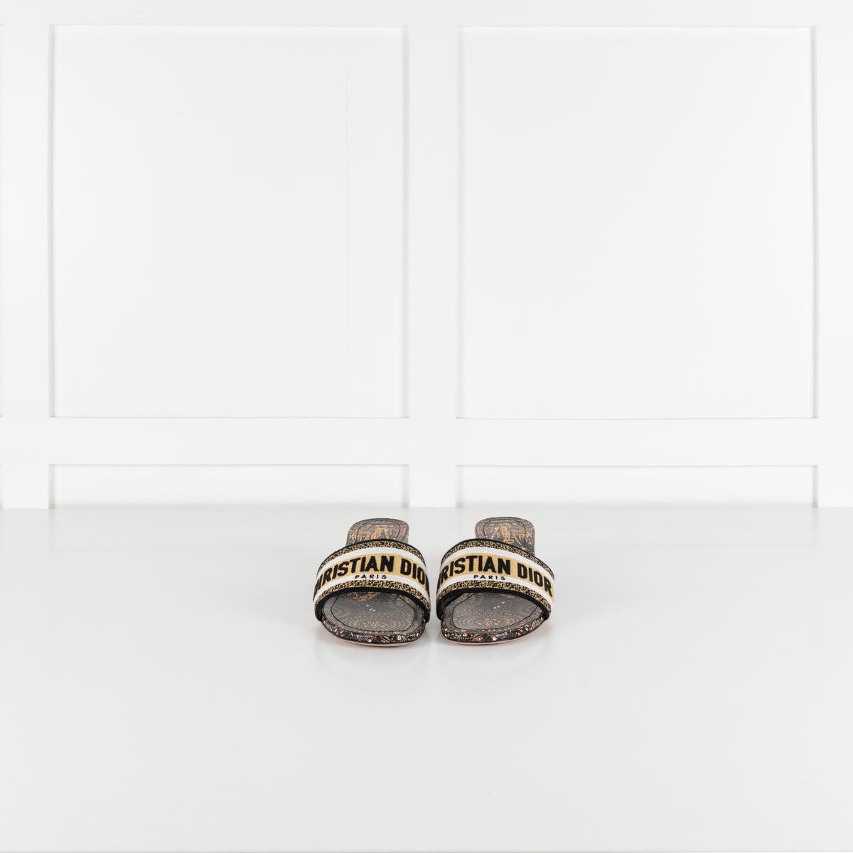 Christian Dior Black Beige Embroidered Dway Heeled Mules