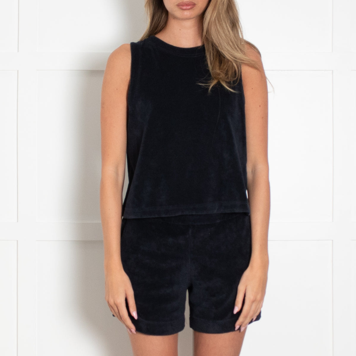 Me + Em Black Towelling Split Back Tank Top