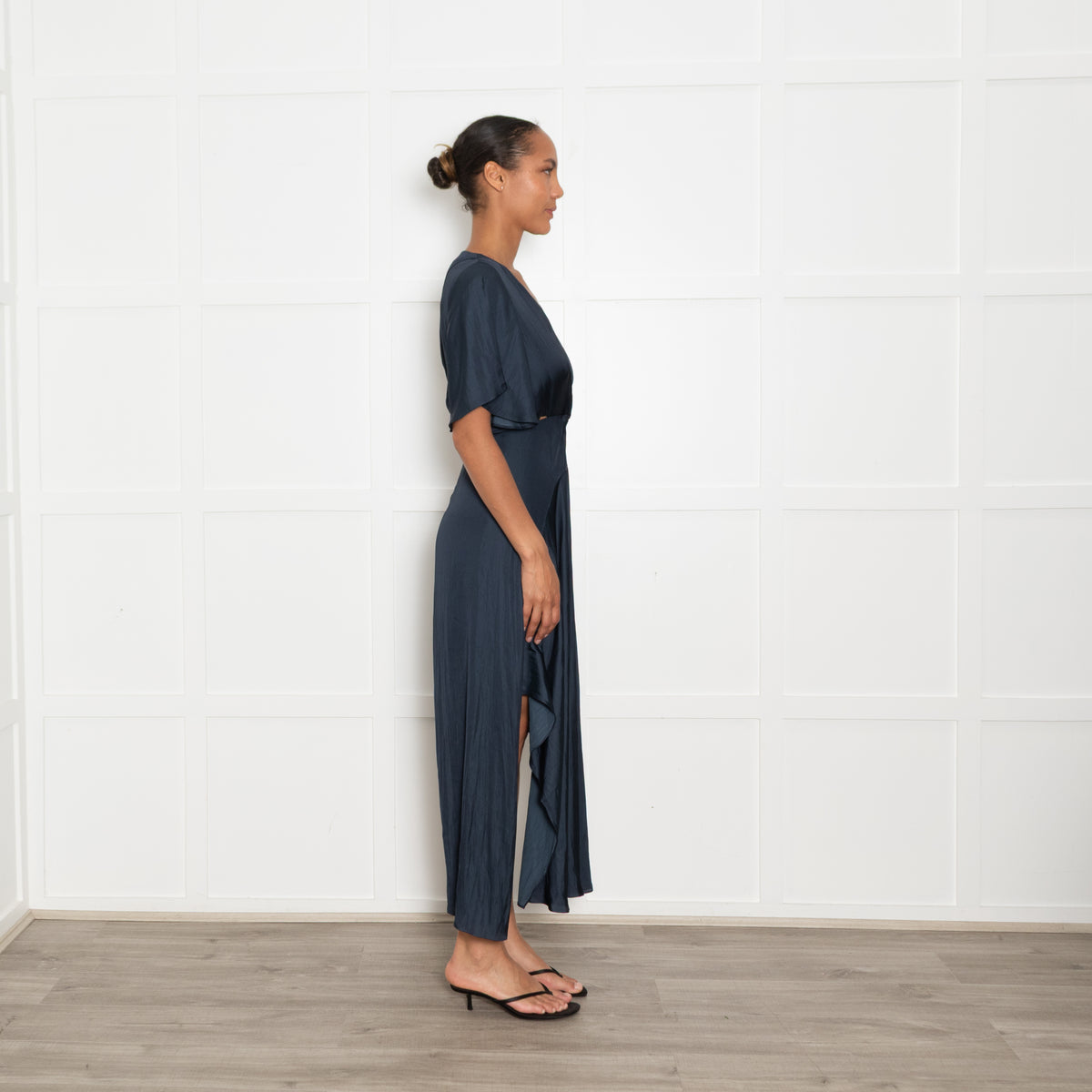 Maje Petrol Blue Cutout Side Midi Dress