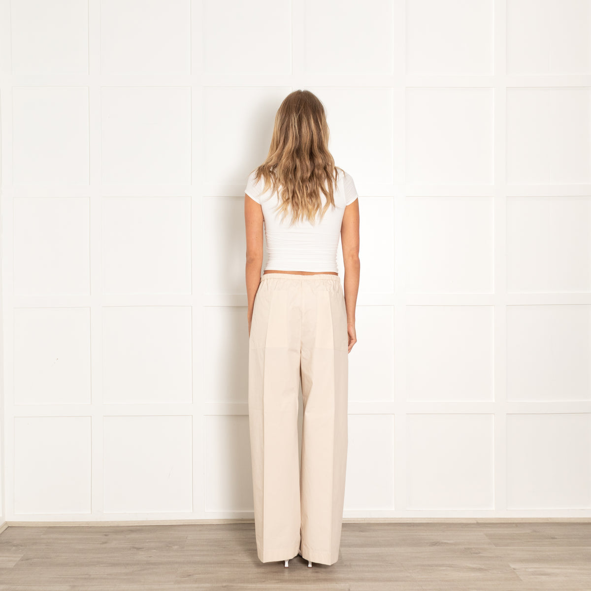 Toteme Beige Cotton Straight Trousers Drawstring Waist