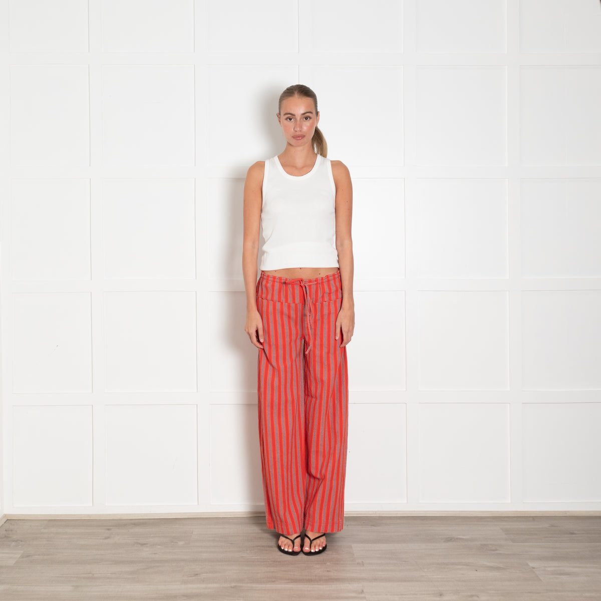 Free People Red Grey Stripes Cotton Trousers