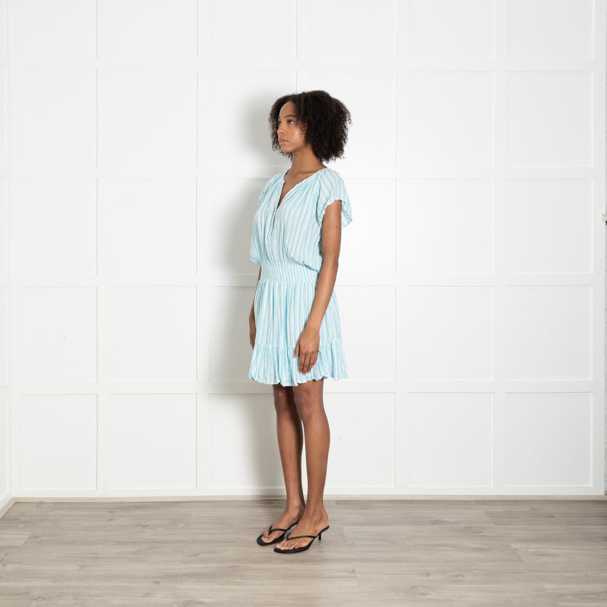 Rails Turquoise and Yellow Stripe Elasticated Waist Mini Dress