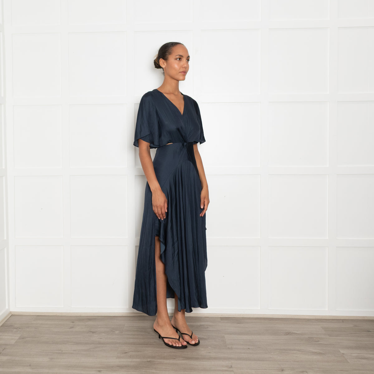Maje Petrol Blue Cutout Side Midi Dress
