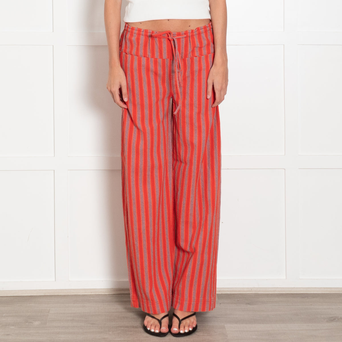 Free People Red Grey Stripes Cotton Trousers