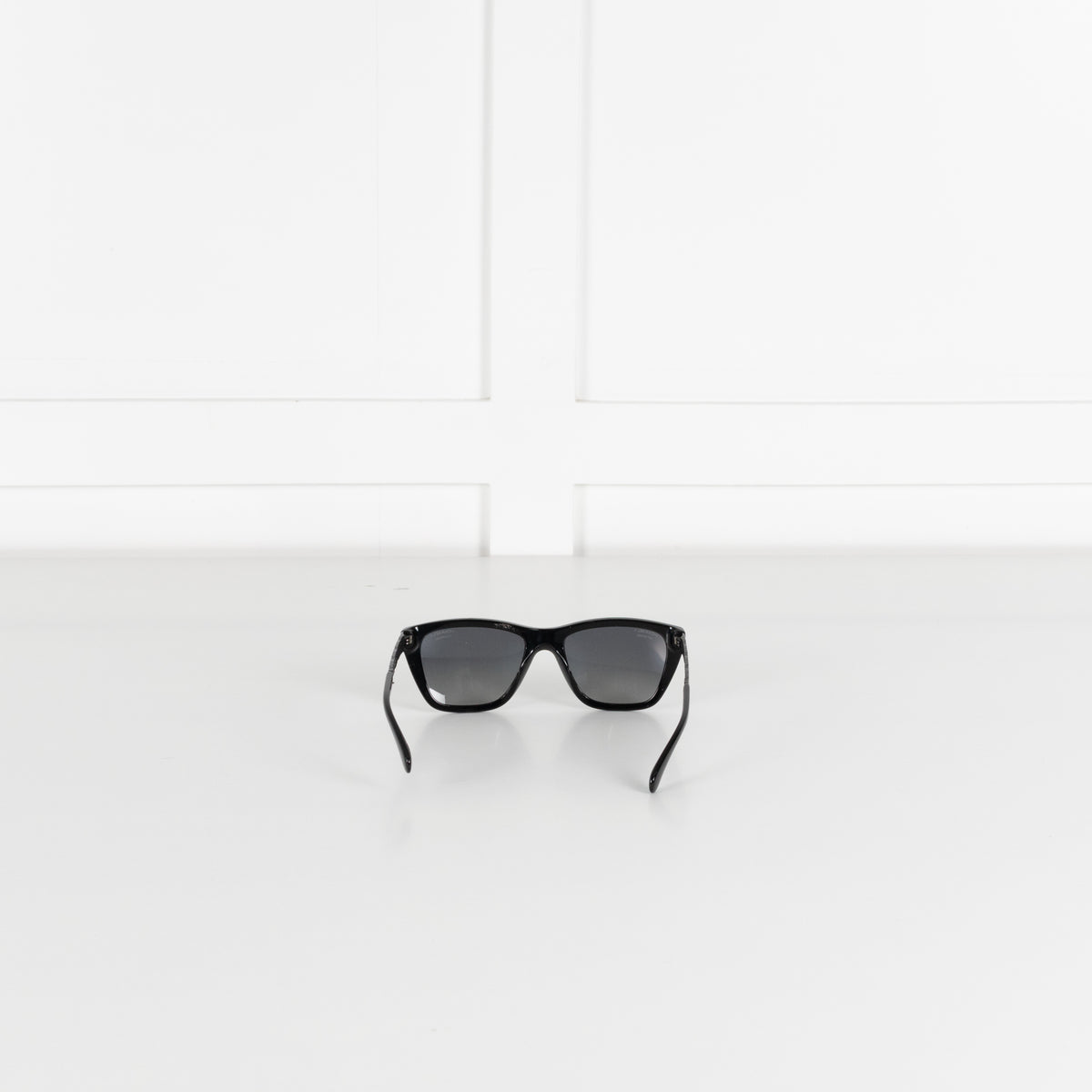 Chanel Black Logo Sunglasses with Matte Black Hammered Arms