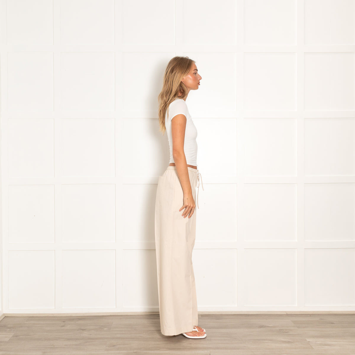 Toteme Beige Cotton Straight Trousers Drawstring Waist