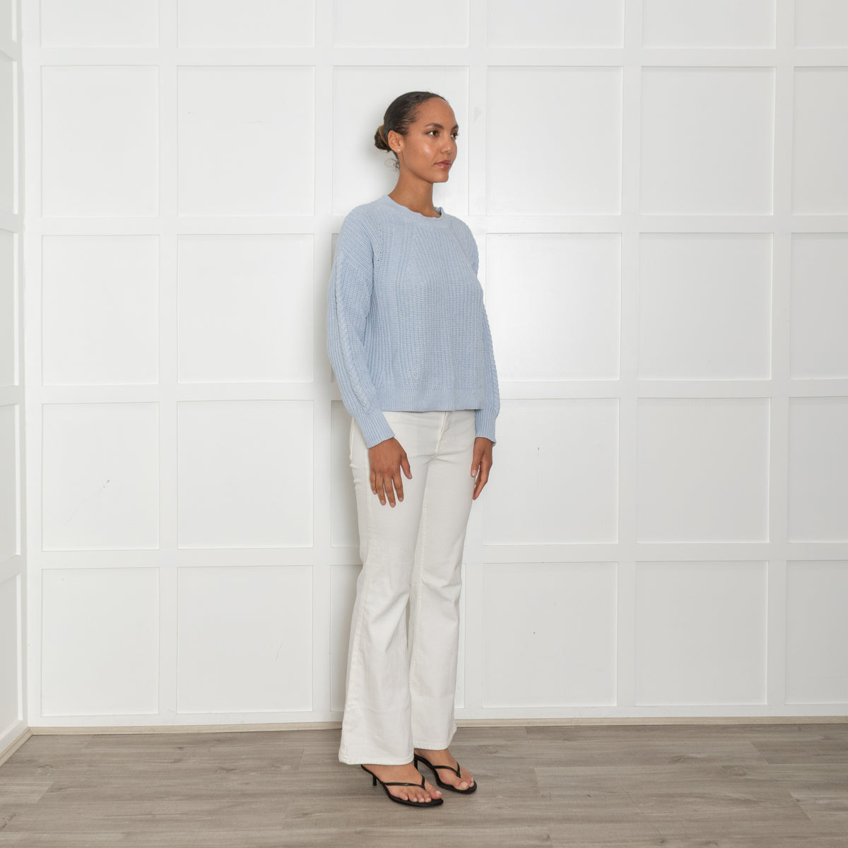 Wrap London Pale Blue Ribbed Cotton Sweater