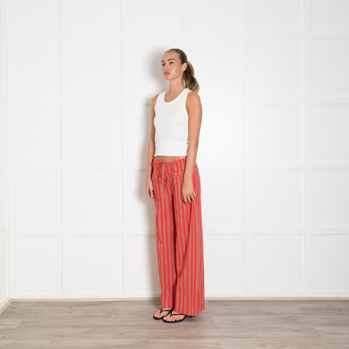 Free People Red Grey Stripes Cotton Trousers